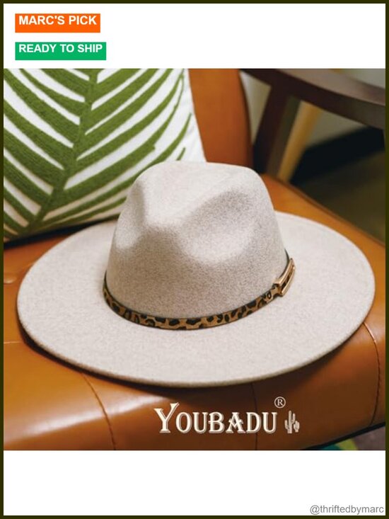 Wide Brim Fedora Hat, Faux Wool Felt with Animal Print Band, Classic Western